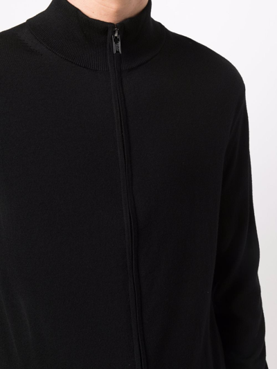 Shop Emporio Armani Wool Zipped Cardigan In Black