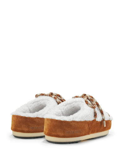 Shop Moon Boot Icon Mule Shearling Slippers In Brown