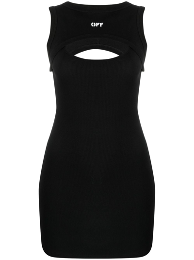 Shop Off-white Logo Cotton Short Dress In Black