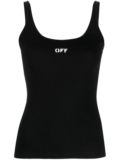 Off-white Chic Ribbed Tank Top With Unique Design And Comfortable Fit In Black