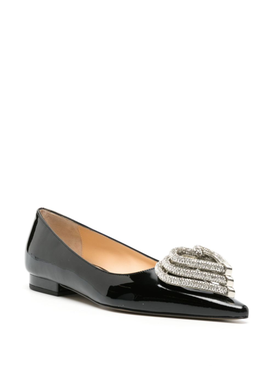 Shop Mach & Mach Triple Heart Crystal-embellished Patent Leather Ballet Flats In Black