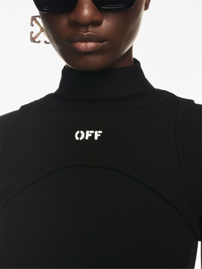 Shop Off-white Logo Cotton Long Dress In Black