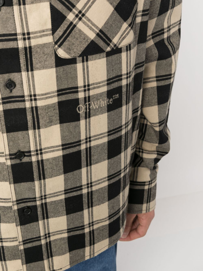 Shop Off-white Checked Cotton Shirt In Beige