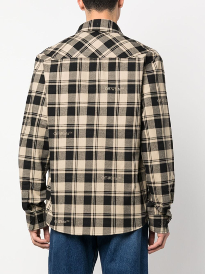 Shop Off-white Checked Cotton Shirt In Beige