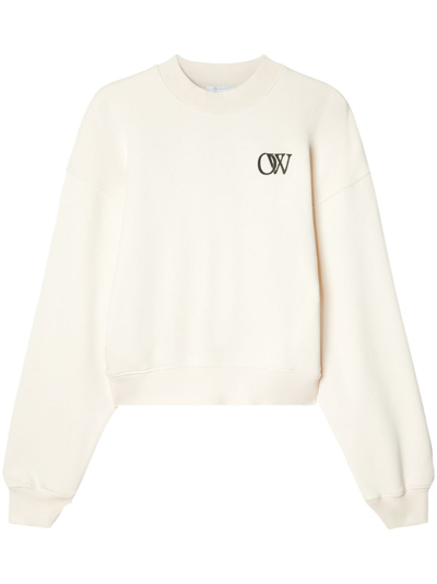 Shop Off-white Logo Cotton Sweatshirt In Beige