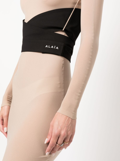 Shop Alaïa Second Skin Midi Dress In Beige