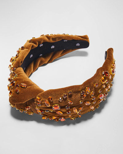 Shop Lele Sadoughi Embellished Velvet Headband In Walnut