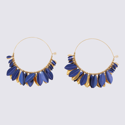 Shop Isabel Marant Neon Blue And Gold Metal Leaf Earrings In Neon Blue/silver