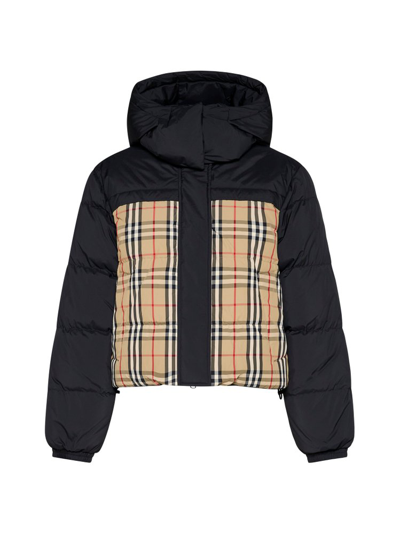 Shop Burberry Checked Down Coat In Multi