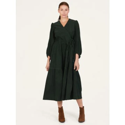Shop Thought Milou Organic Cotton Corduroy Wrap Dress In Green