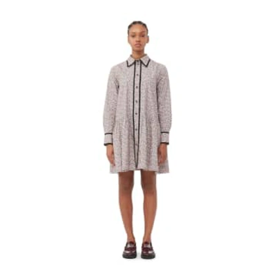 Shop Ganni - Printed Cotton Mini Shirt Dress Forest Grey