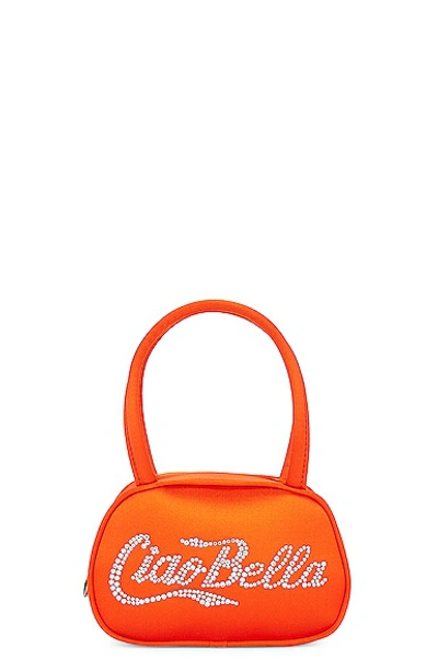 Shop Amina Muaddi Super Amini Satin Bella Bag In Orange
