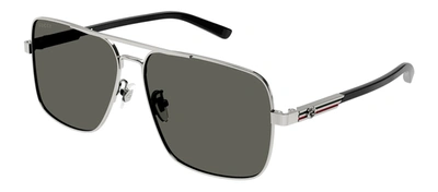 Shop Gucci Gg1289s M 001 Navigator Sunglasses In Grey