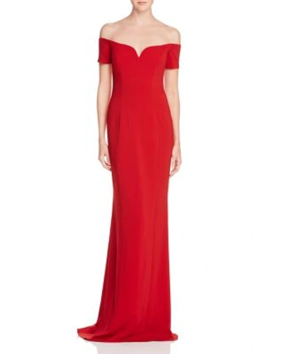 Shop Badgley Mischka Shoulder Gown In Venetian Red