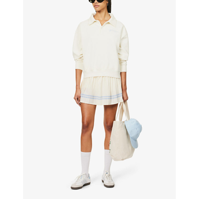Shop Sporty And Rich Sporty & Rich Women's Milk Serif Contrast-piping Stretch-woven Mini Skirt