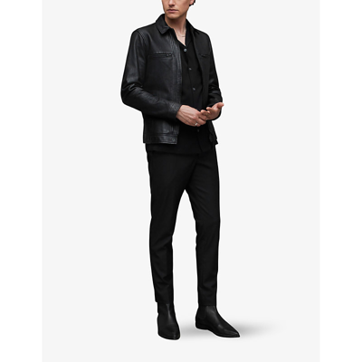 Shop Allsaints Men's Black Luck Zip-pocket Regular-fit Leather Jacket
