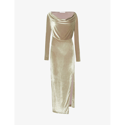 Shop Helmut Lang Women's Sage Cowl-neck Velvet-texture Woven Maxi Dress
