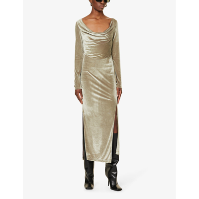 Shop Helmut Lang Women's Sage Cowl-neck Velvet-texture Woven Maxi Dress