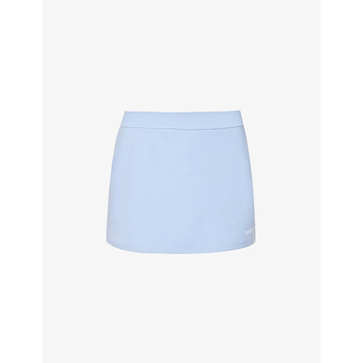 Shop Sporty And Rich Sporty & Rich Women's Washed Hydrangea Serif Brand-print Stretch-woven Mini Skirt
