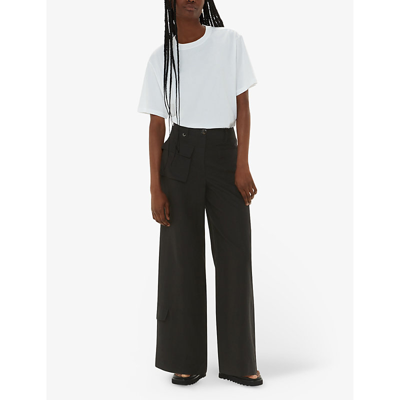 Whistles Womens Black Flora Straight-leg Mid-rise Woven Trousers In Black