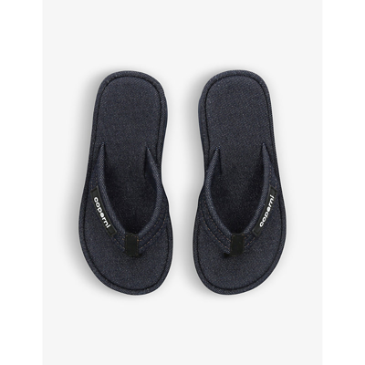 Shop Coperni Womens Navy Logo-patch Denim Wedge Sandals