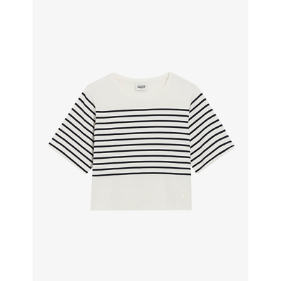 Shop Claudie Pierlot Women's Naturels Toucan Stripe-pattern Woven T-shirt