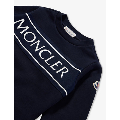 Shop Moncler Boys Navy Kids Logo-print Crewneck Cotton Sweatshirt 4-14 Years