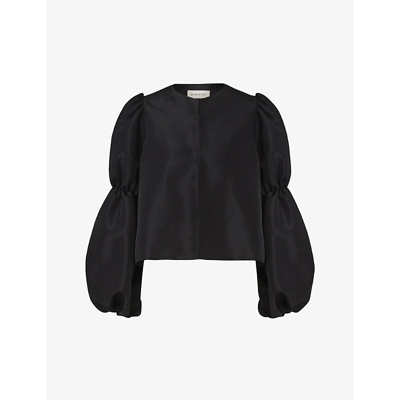 By Malina Womens Black Zoey Balloon-sleeve Satin Blouse In Black