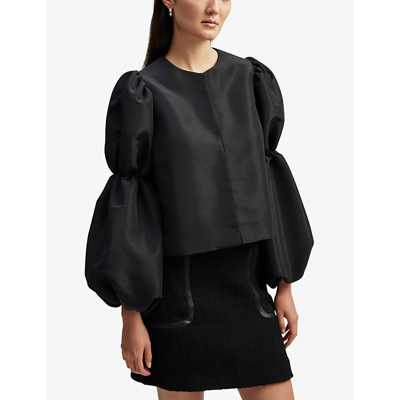 Shop By Malina Women's Black Zoey Balloon-sleeve Satin Blouse