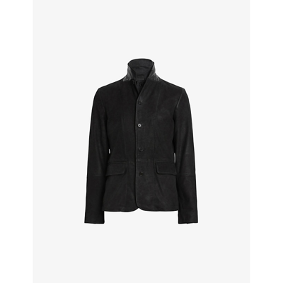 Shop Allsaints Men's Black Survey Herringbone-panel Leather Jacket
