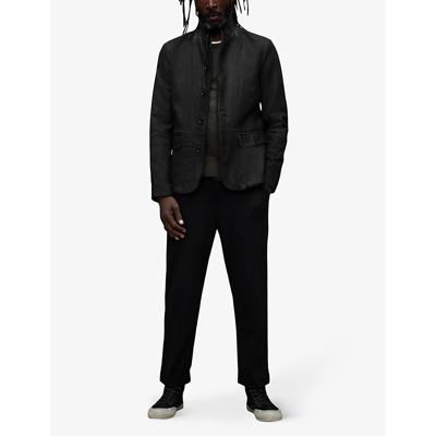 Shop Allsaints Men's Black Survey Herringbone-panel Leather Jacket