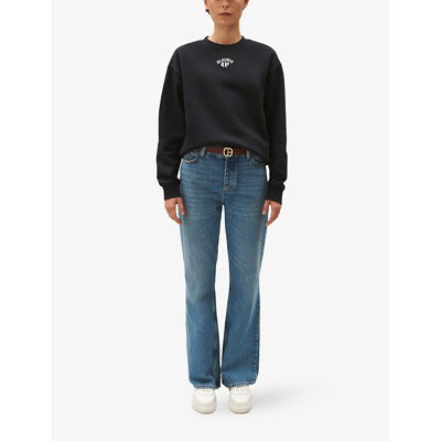 Shop Claudie Pierlot Women's Bleus Brand-embroidered Dropped-shoulder Cotton Sweatshirt