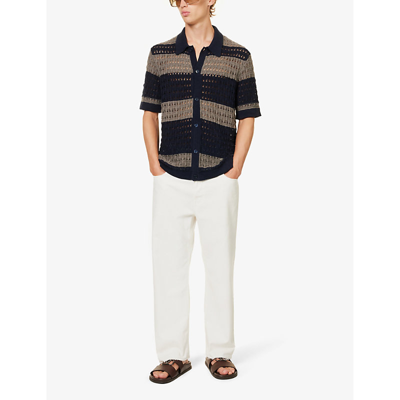 Shop Orlebar Brown Men's Midnight Navy Grey Fabien Relaxed-fit Cotton And Linen-blend Polo Shirt