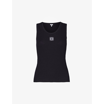 Shop Loewe Women's Black Anagram-embroidered Stretch-cotton Tank Top