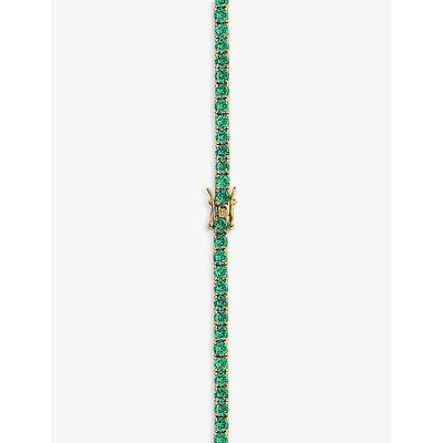 Shop Oma The Label Women's Gold/green Tennis 18ct Yellow Gold-plated Brass And Crystal Bracelet