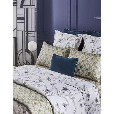 Shop Yves Delorme Grimani Foliage-print Organic-cotton Bedcover In Multicoloured