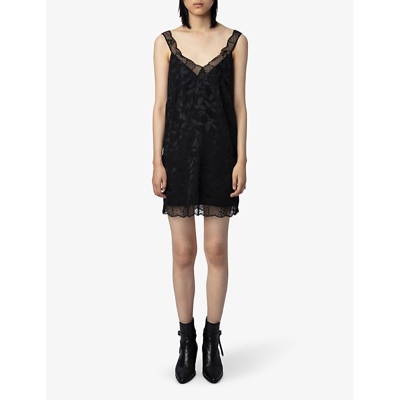 Shop Zadig & Voltaire Zadig&voltaire Womens Noir Renelle Lace-trim Silk Mini Dress