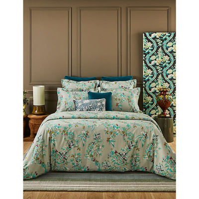 Shop Yves Delorme Multicoloured Alcazar Floral-print Organic-cotton Bedcover