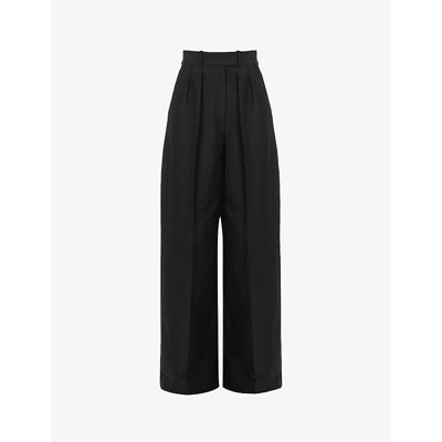 Shop Khaite Women's Black Teyana Wide-leg High-rise Cotton-blend Trousers