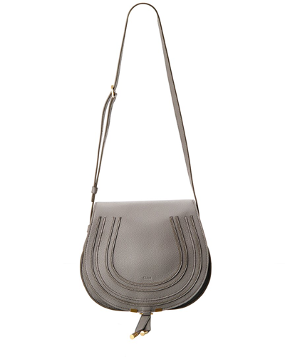 Shop Chloé Marcie Medium Leather Saddle Bag In Grey