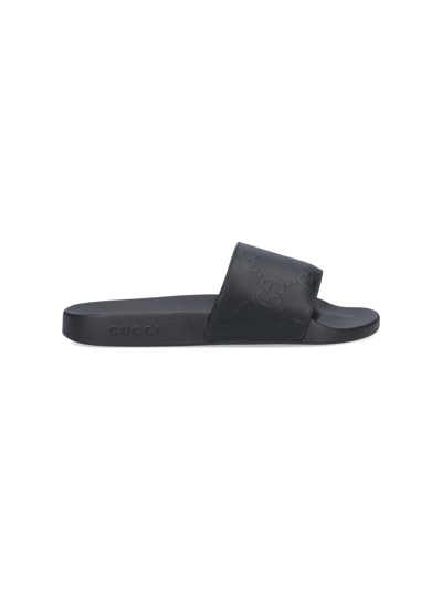 Shop Gucci "slider" Sandals In Black  