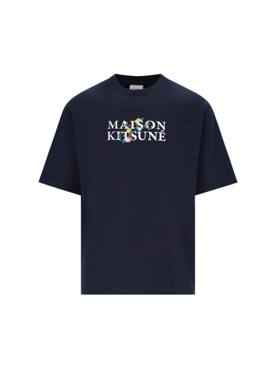 Shop Maison Kitsuné Logo T-shirt In Blue