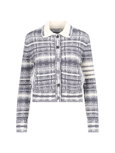 Thom Browne Collared Checkered Jacket Front Pockets In Gray