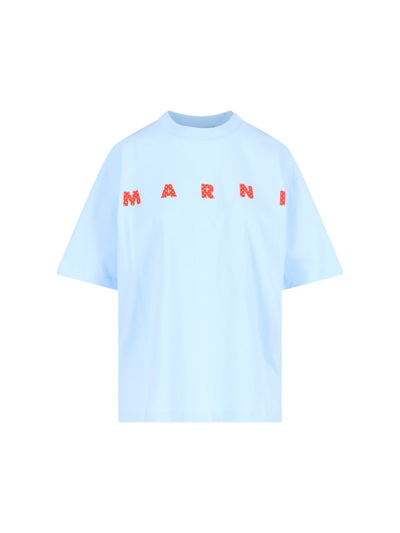 Shop Marni Polka Dot Logo T-shirt In Light Blue