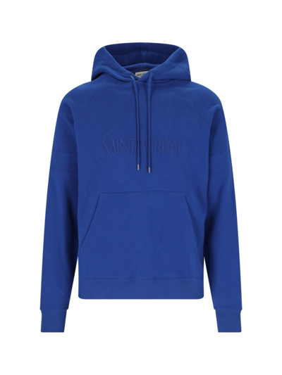 Shop Saint Laurent Logo Hoodie In Blue