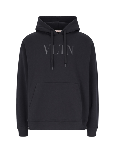 Shop Valentino Logo Hoodie In Black  