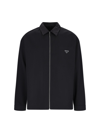 Shop Prada Wool Shirt Jacket In Black  