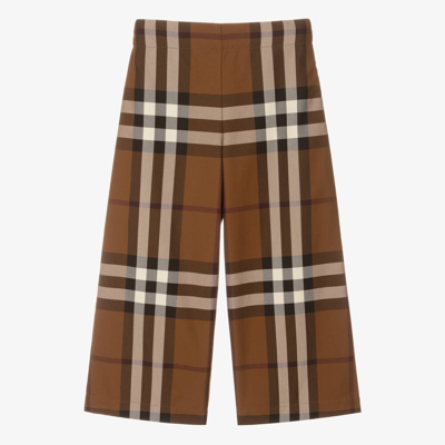 Shop Burberry Girls Brown Check Cotton Trousers