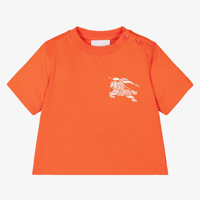 Shop Burberry Baby Boys Orange Cotton T-shirt