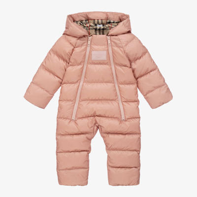 Shop Burberry Baby Girls Pink & Vintage Check Snowsuit